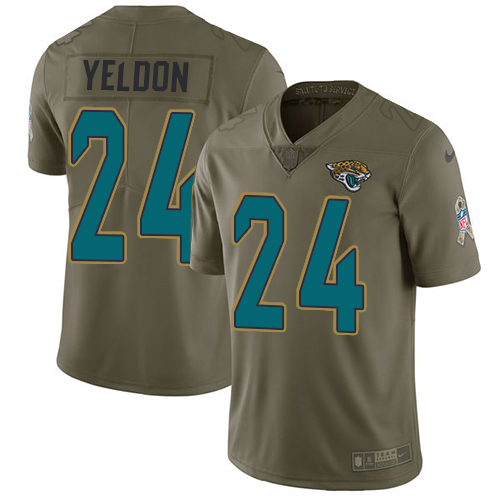 Nike Jaguars #24 T.J. Yeldon Olive Men's Stitched NFL Limited Salute to Service Jersey - Click Image to Close